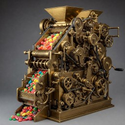 An overly complex machine for dividing a collection of candy into equal amounts